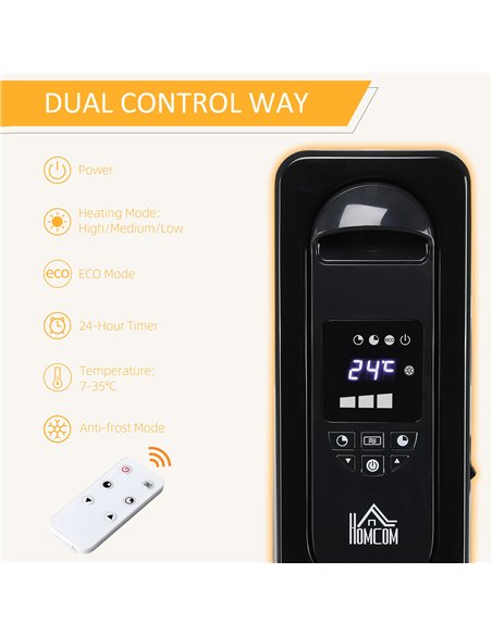 Homcom 1630W Digital Oil Filled Radiator with 7 Fin, LED Display, Built-in Timer, 3 Heat Settings, Remote, Black - pic 16834 | FastDaddyshop