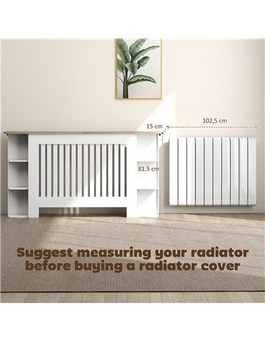 HOMCOM Radiator Cover with Open Storage Shelves, Vertical Slatted Cabinet Shelf Heater Cover for Living Room, Hallway, Large, Wh