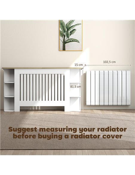 HOMCOM Radiator Cover with Open Storage Shelves, Vertical Slatted Cabinet Shelf Heater Cover for Living Room, Hallway, Large, Wh - pic 168340 | FastDaddyshop