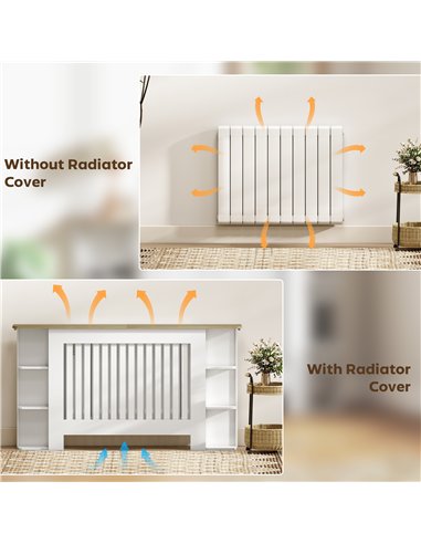 HOMCOM Radiator Cover with Open Storage Shelves, Vertical Slatted Cabinet Shelf Heater Cover for Living Room, Hallway, Large, Wh