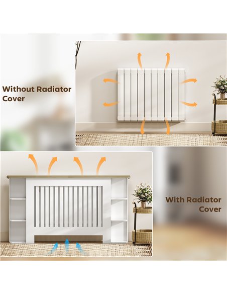 HOMCOM Radiator Cover with Open Storage Shelves, Vertical Slatted Cabinet Shelf Heater Cover for Living Room, Hallway, Large, Wh - pic 168341 | FastDaddyshop