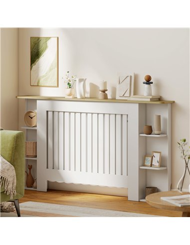 HOMCOM Radiator Cover with Open Storage Shelves, Vertical Slatted Cabinet Shelf Heater Cover for Living Room, Hallway, Large, Wh