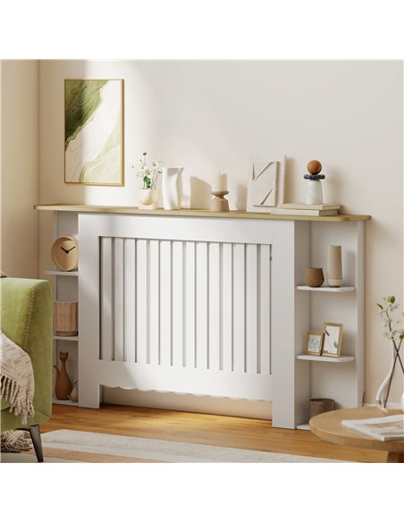 HOMCOM Radiator Cover with Open Storage Shelves, Vertical Slatted Cabinet Shelf Heater Cover for Living Room, Hallway, Large, Wh - pic 168344 | FastDaddyshop