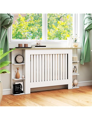 HOMCOM Radiator Cover with Open Storage Shelves, Vertical Slatted Cabinet Shelf Heater Cover for Living Room, Hallway, Large, Wh
