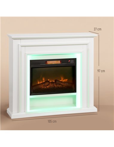 HOMCOM Electric Fireplace with Surround, LED Lights, 38" 1800W Inset Electric Fire and Mantel Reach up to 30 m² with Realistic F