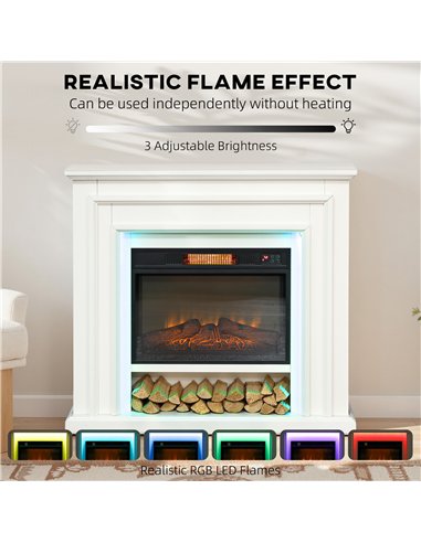 HOMCOM Electric Fireplace with Surround, LED Lights, 38" 1800W Inset Electric Fire and Mantel Reach up to 30 m² with Realistic F