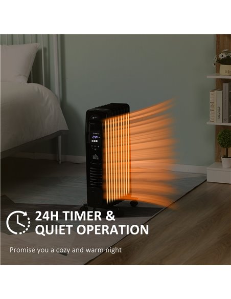 Homcom 1630W Digital Oil Filled Radiator with 7 Fin, LED Display, Built-in Timer, 3 Heat Settings, Remote, Black - pic 16835 | FastDaddyshop
