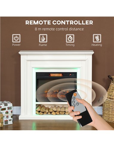 HOMCOM Electric Fireplace with Surround, LED Lights, 38" 1800W Inset Electric Fire and Mantel Reach up to 30 m² with Realistic F