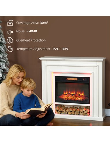 HOMCOM Electric Fireplace with Surround, LED Lights, 38" 1800W Inset Electric Fire and Mantel Reach up to 30 m² with Realistic F