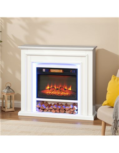 HOMCOM Electric Fireplace with Surround, LED Lights, 38" 1800W Inset Electric Fire and Mantel Reach up to 30 m² with Realistic F