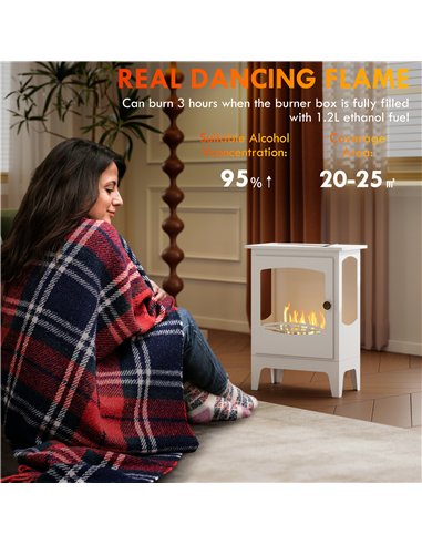 HOMCOM Freestanding Ethanol Fireplace, Steel Bioethanol Fireplace with Stainless Steel Flame Snuffer, 0.9L Tank, 3 Hours Burning