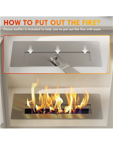 HOMCOM Freestanding Ethanol Fireplace, Steel Bioethanol Fireplace with Stainless Steel Flame Snuffer, 0.9L Tank, 3 Hours Burning
