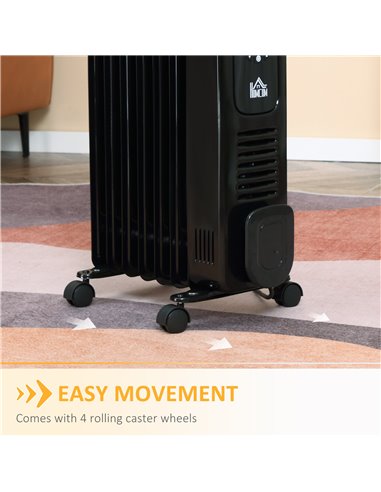 Homcom 1630W Digital Oil Filled Radiator with 7 Fin, LED Display, Built-in Timer, 3 Heat Settings, Remote, Black