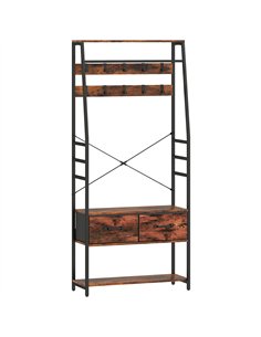 HOMCOM 6-in-1 Industrial-Style Hallway Organiser - Brown/Black