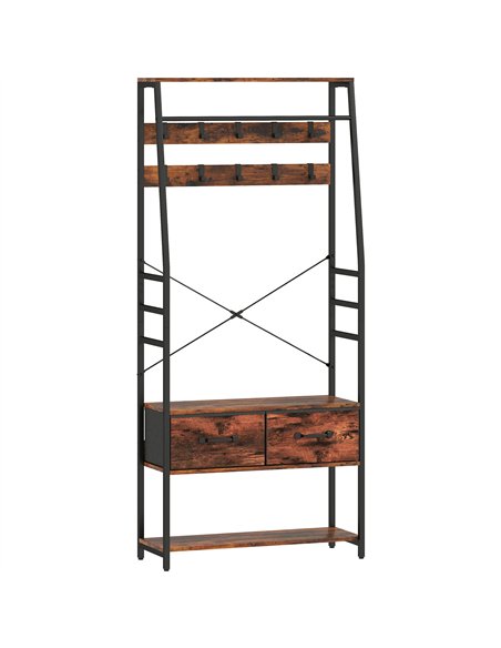 HOMCOM 6-in-1 Industrial-Style Hallway Organiser - Brown/Black - pic 168364 | FastDaddyshop