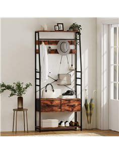 HOMCOM 6-in-1 Industrial-Style Hallway Organiser - Brown/Black 2