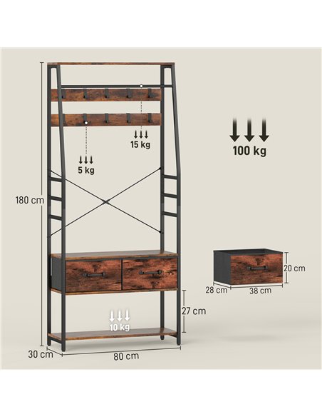 HOMCOM 6-in-1 Industrial-Style Hallway Organiser - Brown/Black - pic 168366 | FastDaddyshop