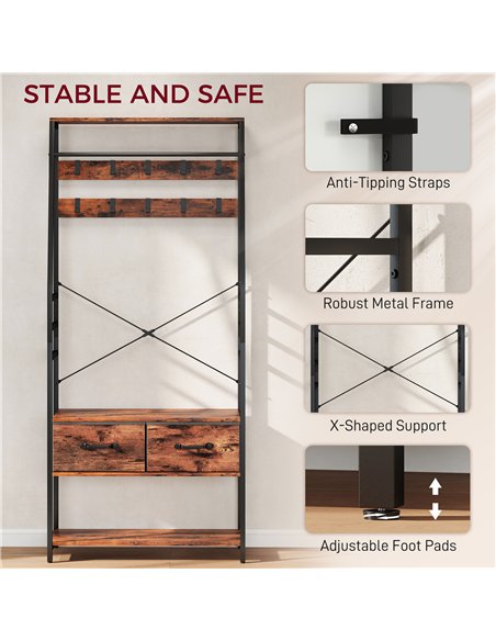 HOMCOM 6-in-1 Industrial-Style Hallway Organiser - Brown/Black - pic 168370 | FastDaddyshop