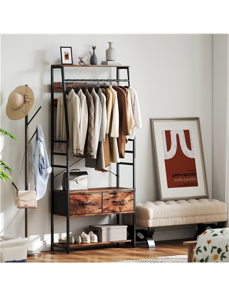 HOMCOM 6-in-1 Industrial-Style Hallway Organiser - Brown/Black - pic 168371 | FastDaddyshop