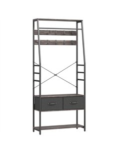 HOMCOM Coat Rack with Shoe Storage, Hall Tree, Industrial Coat Stand with Shoe Bench, 10 Removable Hooks, 2 Fabric Drawers and C
