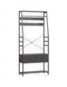 HOMCOM Coat Rack with Shoe Storage, Hall Tree, Industrial Coat Stand with Shoe Bench, 10 Removable Hooks, 2 Fabric Drawers and C