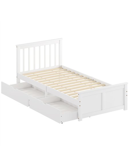 HOMCOM Wooden Single Bed Frame, with Drawers - White - pic 168382 | FastDaddyshop