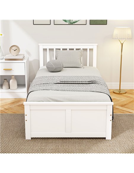 HOMCOM Wooden Single Bed Frame, with Drawers - White - pic 168383 | FastDaddyshop