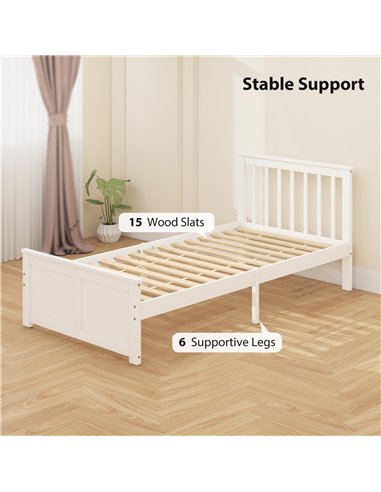 HOMCOM Wooden Single Bed Frame, with Drawers - White