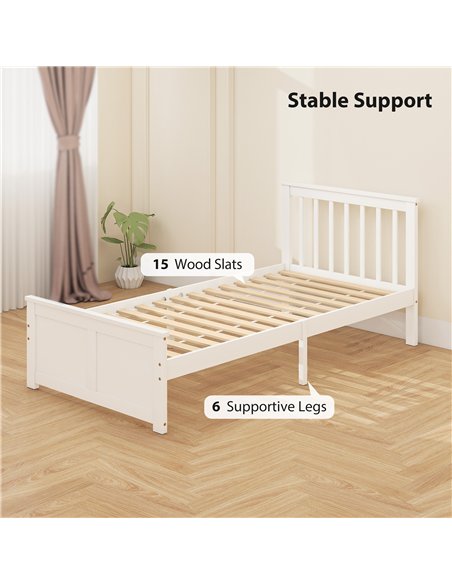 HOMCOM Wooden Single Bed Frame, with Drawers - White - pic 168386 | FastDaddyshop