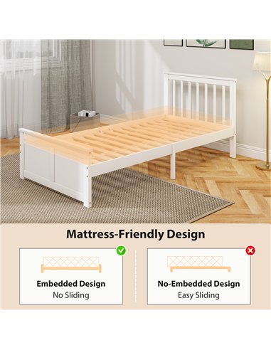 HOMCOM Wooden Single Bed Frame, with Drawers - White