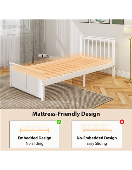 HOMCOM Wooden Single Bed Frame, with Drawers - White - pic 168388 | FastDaddyshop