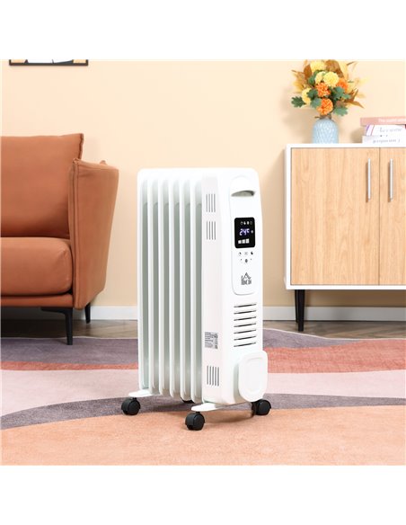Homcom 1630W Digital Oil Filled Radiator with 7 Fin, LED Display, 3 Heat Settings, Safety Cut-Off, Remote, White - pic 16839 | FastDaddyshop