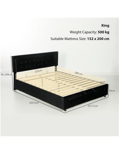HOMCOM King Size Ottoman Bed Frame, with Front Drawer - Black