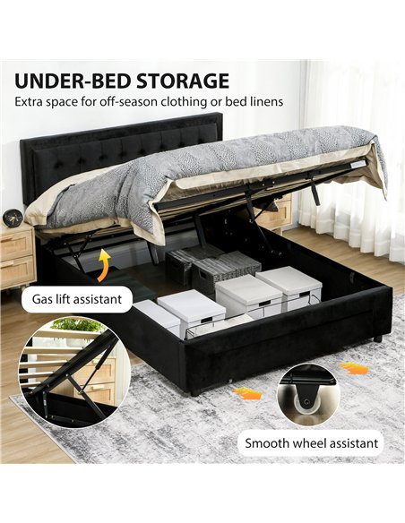 HOMCOM King Size Ottoman Bed Frame, with Front Drawer - Black - pic 168394 | FastDaddyshop