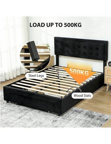 HOMCOM King Size Ottoman Bed Frame, with Front Drawer - Black