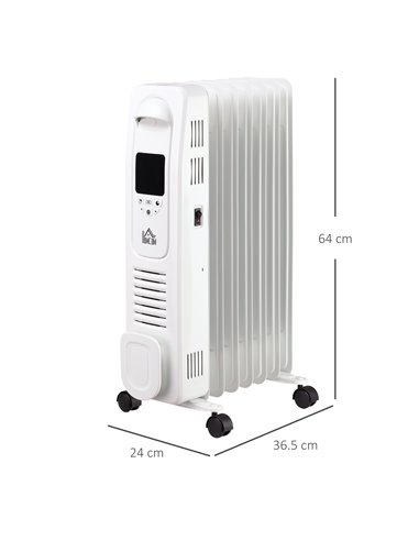 Homcom 1630W Digital Oil Filled Radiator with 7 Fin, LED Display, 3 Heat Settings, Safety Cut-Off, Remote, White
