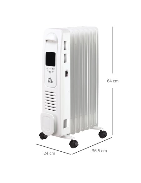 Homcom 1630W Digital Oil Filled Radiator with 7 Fin, LED Display, 3 Heat Settings, Safety Cut-Off, Remote, White - pic 16840 | FastDaddyshop
