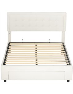 HOMCOM Double Ottoman Bed Frame, with Front Drawer - Cream