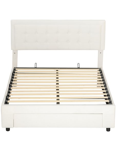 HOMCOM Double Ottoman Bed Frame, with Front Drawer - Cream - pic 168400 | FastDaddyshop
