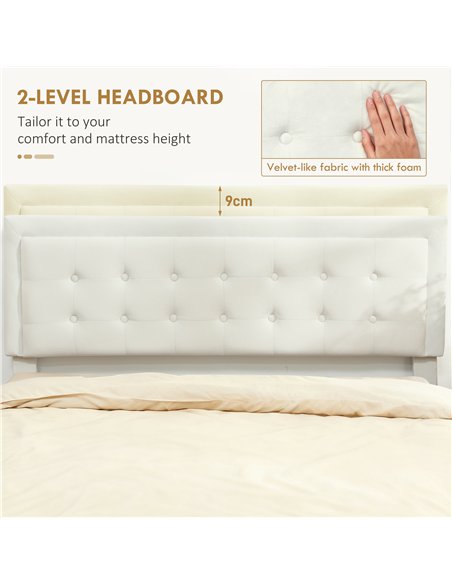 HOMCOM Double Ottoman Bed Frame, with Front Drawer - Cream - pic 168404 | FastDaddyshop