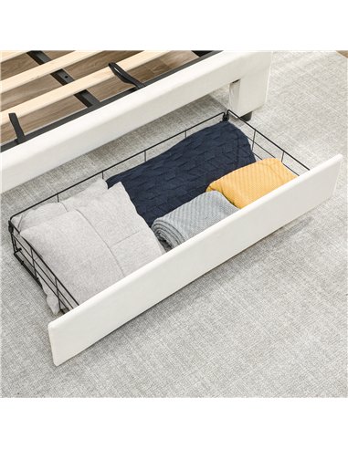 HOMCOM Double Ottoman Bed Frame, with Front Drawer - Cream