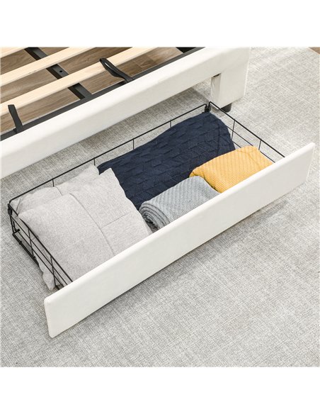 HOMCOM Double Ottoman Bed Frame, with Front Drawer - Cream - pic 168408 | FastDaddyshop