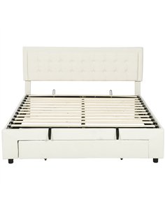 HOMCOM King Size Ottoman Bed Frame, with Front Drawer - Cream