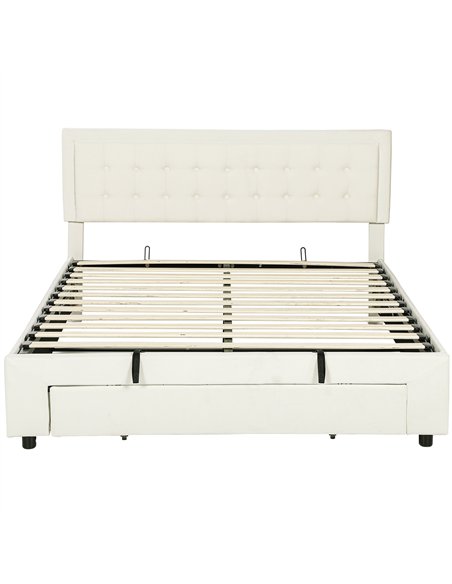 HOMCOM King Size Ottoman Bed Frame, with Front Drawer - Cream - pic 168409 | FastDaddyshop