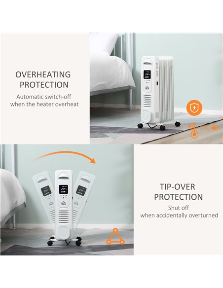 Homcom 1630W Digital Oil Filled Radiator with 7 Fin, LED Display, 3 Heat Settings, Safety Cut-Off, Remote, White - pic 16841 | FastDaddyshop