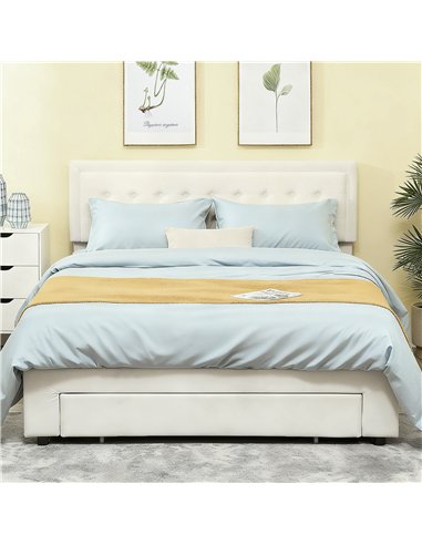 HOMCOM King Size Ottoman Bed Frame, with Front Drawer - Cream