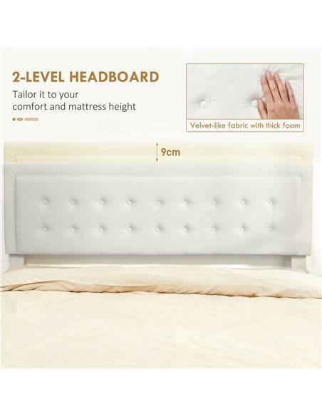 HOMCOM King Size Ottoman Bed Frame, with Front Drawer - Cream - pic 168413 | FastDaddyshop