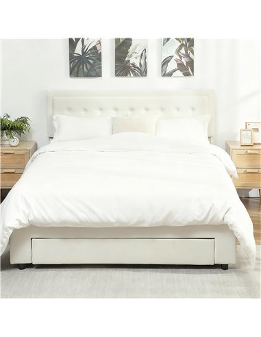 HOMCOM King Size Ottoman Bed Frame, with Front Drawer - Cream