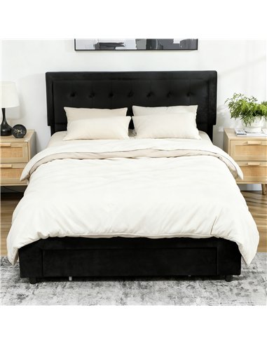 HOMCOM Double Ottoman Bed Frame, with Front Drawer - Black