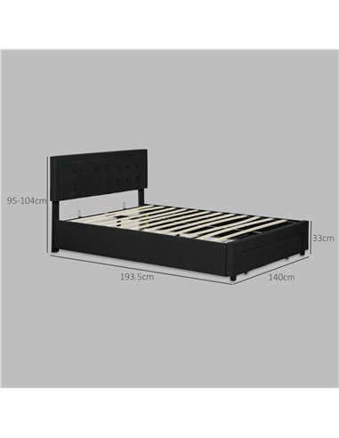 HOMCOM Double Ottoman Bed Frame, with Front Drawer - Black